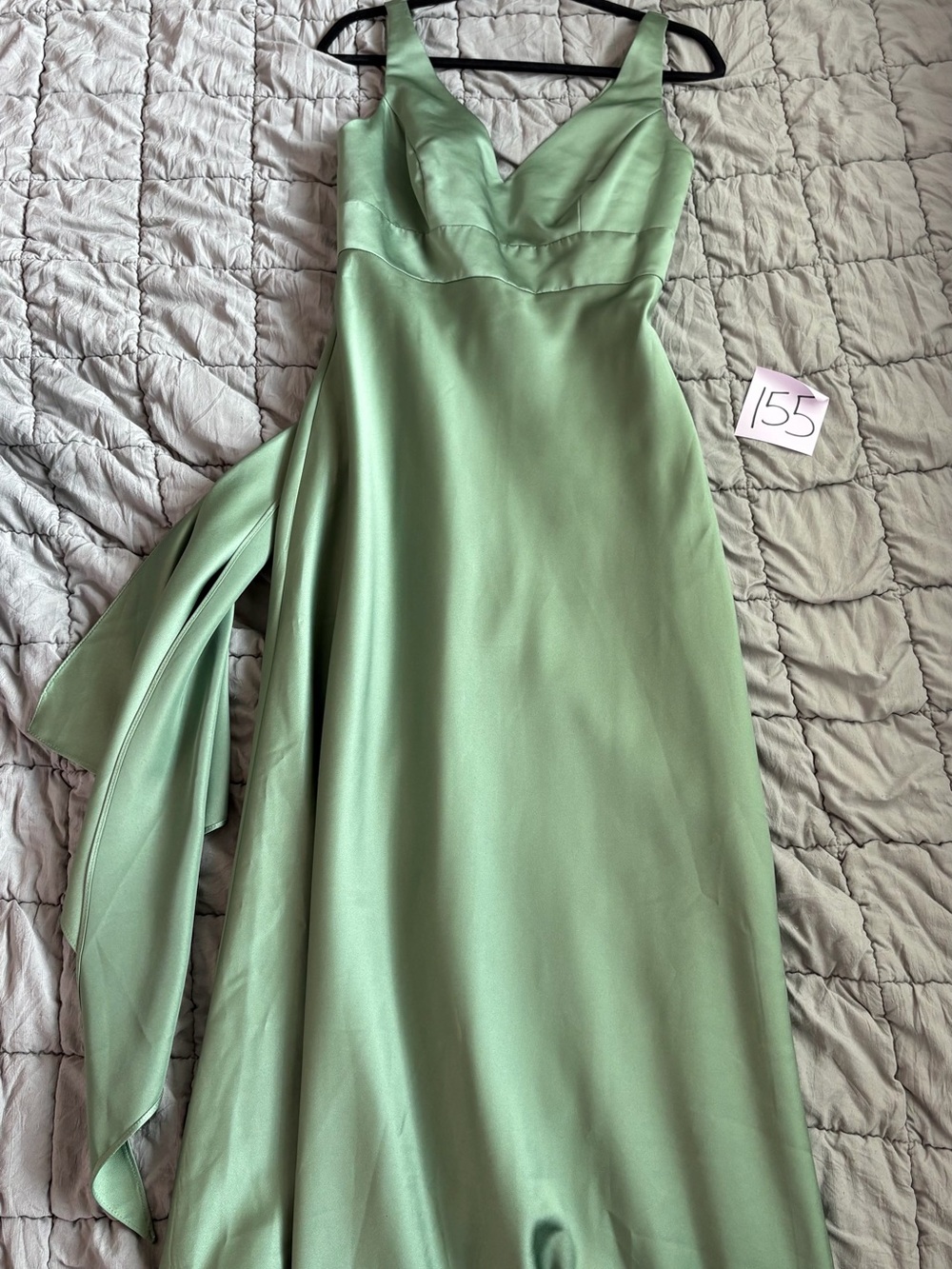 Strapless Satin A-Line Maxi Dress in Sage Green